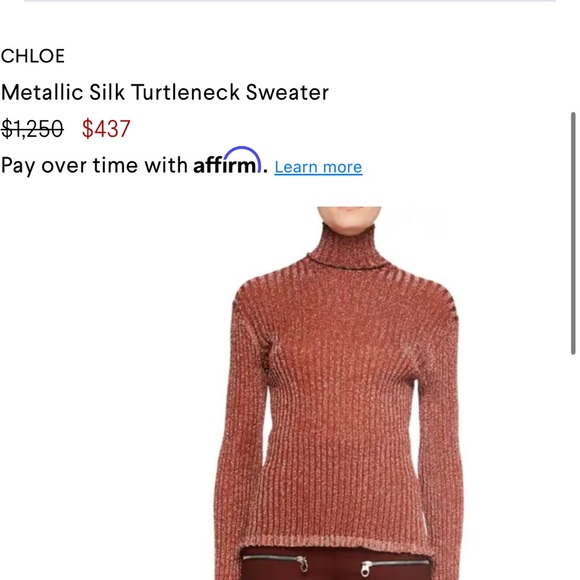 Chloe - Lurex Rib Turtleneck Knit Sweater Top in Metallic Red XS - Picture 5 of 6